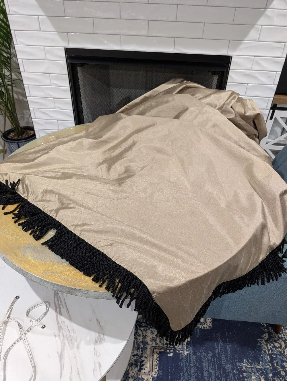 Custom Tan Silky Satin Event Table Drape Panel For Table Skirting Lined 340x55